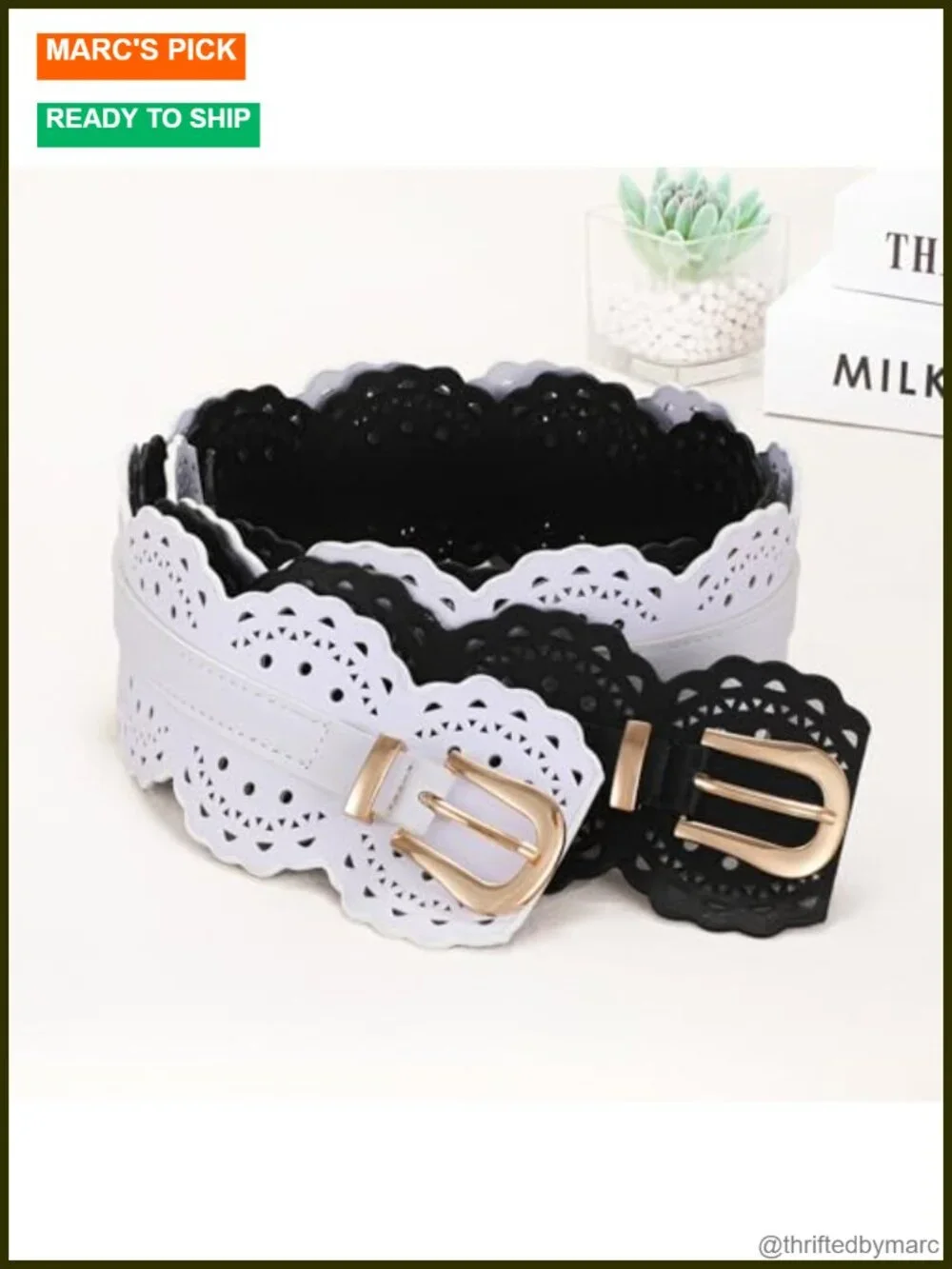 Wide Leather Waist Belt with Vintage Floral Design and Adjustable Prong Buckle